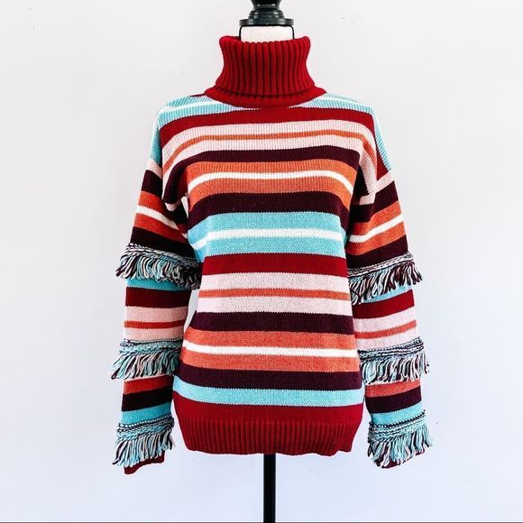Hayley Menzies Sweater Sunset Stripes Fringe Jumper - Picture 2 of 10